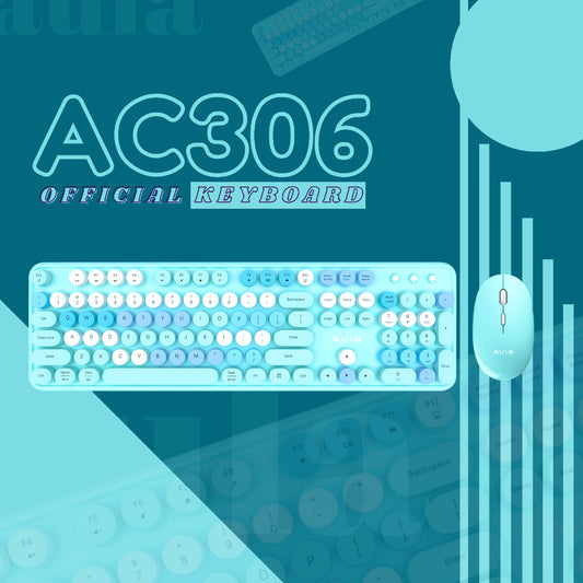 AULA AC306 Full Size Membrane Wireless Gaming Keyboard and Mouse Combo ( Mix Blue )