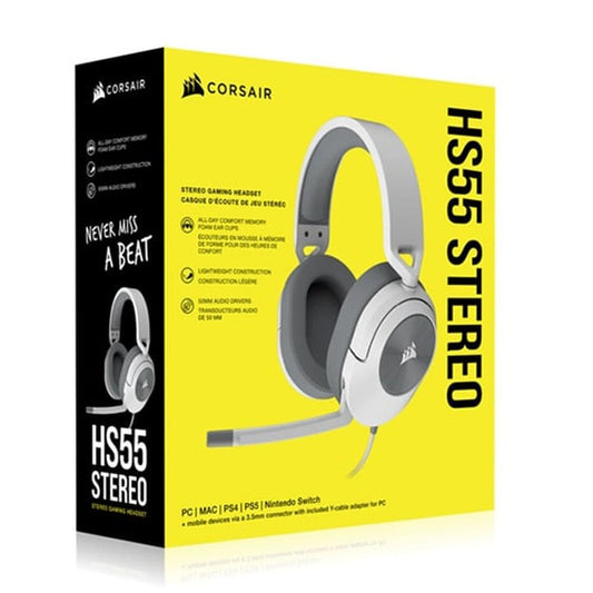 CORSAIR HS55 Wired Stereo Gaming Headphone With Mic ( White ) ( PC/Mobile/Mac/Xbox )
