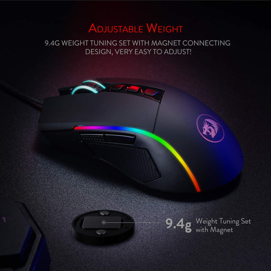 REDRAGON Lone Wolf 2 M721 Pro Wired Ergonomic Gaming Mouse ( M721-PRO ( 16000DPI / 10 Macro Button ) ( Black )