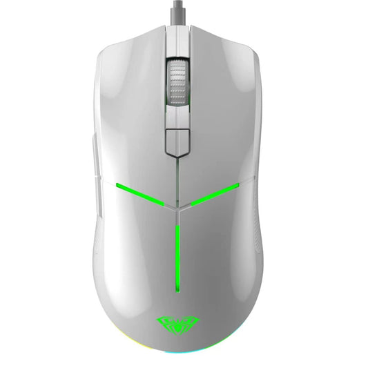 AULA F820 Wired Ergonomic Gaming Mouse ( White ) ( F820W ) ( 6400DPI / 8 Macro Buttons )