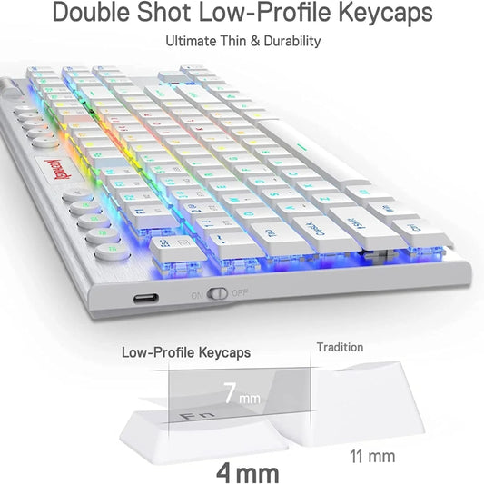REDRAGON K621 Horus Tenkeyless Low Profile Mechanical Switch Wireless + Bluetooth Gaming Keyboard ( White )
