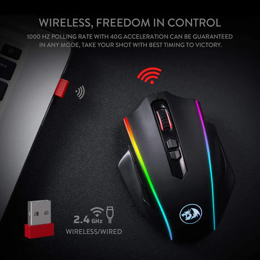REDRAGON M686 Vampire Elite Wired / Wireless Ergonomic Gaming Mouse ( M686 ) ( 16000DPI / 8 Macro Button ) (Black )