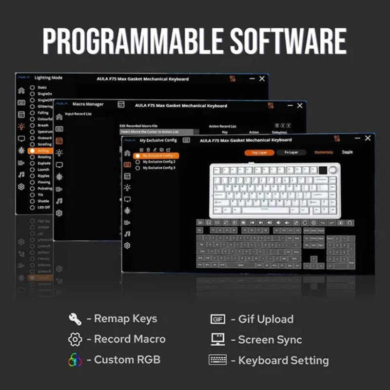 AULA F75 MAX 75% RGB Mechanical Wireless Gaming Keyboard ( Gradient Gray ) ( F75MaxGrR) ( Reaper Switch )