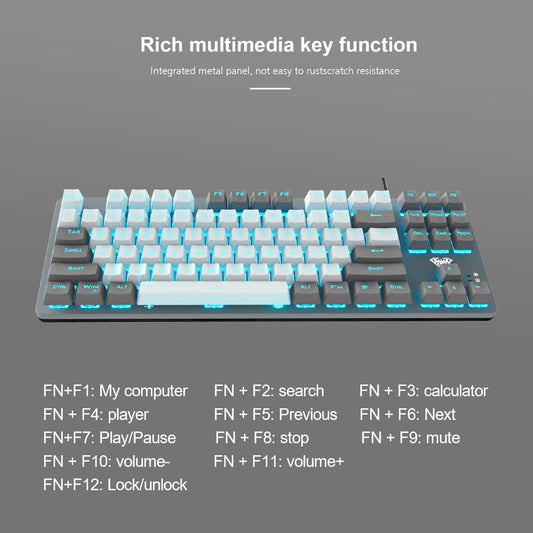 AULA F3287 Tenkeyless Wired Mechanical Gaming Keyboard ( Grey/White ) ( Blue Switch ) ( F3287GW )