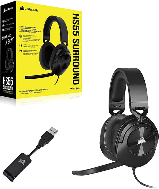 CORSAIR HS55 Wired 7.1 Surround Gaming Headphone With Mic ( Carbon ) ( PC/Mobile/PS)