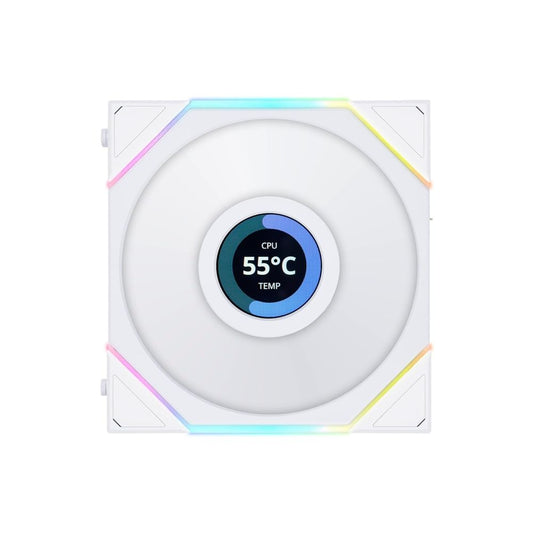 LIAN LI UNI Fan TL LCD Reverse Blade 120mm RGB Cabinet Fan (White) (Triple Pack)