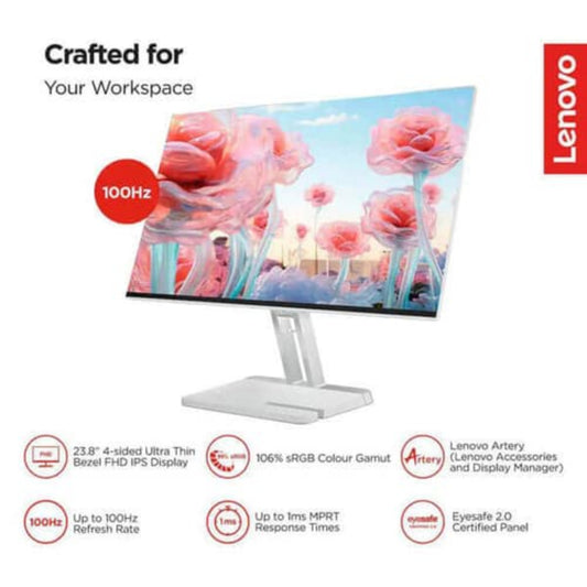 LENOVO L24i-4A 24 Inch FHD 100Hz IPS Panel 4MS AMD Freesync Business Monitor (White)