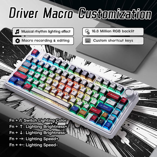 AULA F75 75% RGB Tri Mode Wireless Mechanical Gaming Keyboard ( Comic Keycap-Reaper Switch )