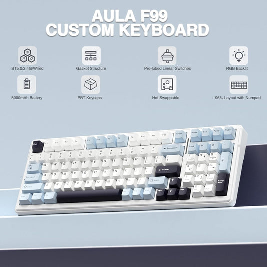 AULA F99 96% Wireless Membrane Gaming Keyboard ( Reaper Switch ) ( Ice Blue ) ( F99IUR )
