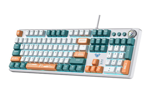 AULA F2088 Pro Full Size Wired Mechanical Gaming Keyboard ( White/Orange/Blue ) ( Blue Switch ) ( F2088Pro WOB )