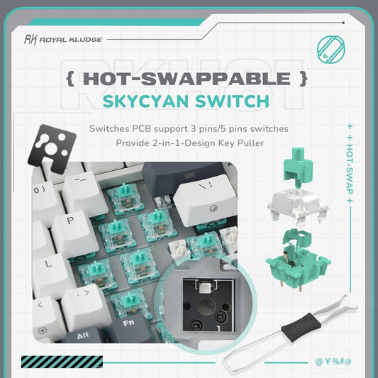 ROYAL KLUDGE RK H81 Wireless Mechanical Gaming Keyboard ( White ) ( SkyCyan Switch )