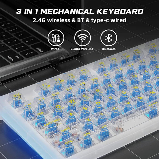 AULA F2183 TKL RGB Wireless Bluetooth Mechanical Gaming Keyboard ( White ) ( Clicky Blue Switch ) (F2183)
