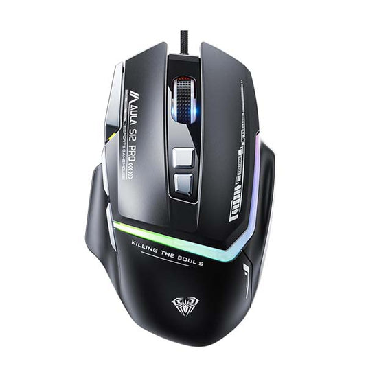 AULA S12 Pro Ergonomic Wired Gaming Mouse ( Black ) ( 12800DPI / 8 Macro Buttons )