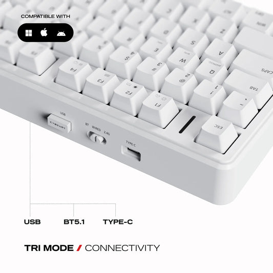 CYBEART Akula 99 Tri Mode Full Size Compact RGB Mechanical Gaming Keyboard ( White ) ( MKI Gen 1 Linear Switch )