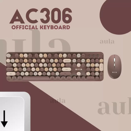 AULA AC306 Full Size Membrane Wireless Gaming Keyboard and Mouse Combo ( Coffee ) (AC306)