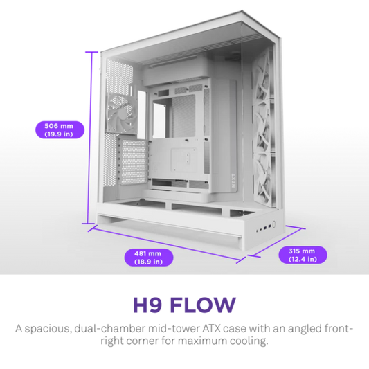 NZXT H9 Flow 2025 Edition EATX Mid Tower Cabinet (White)
