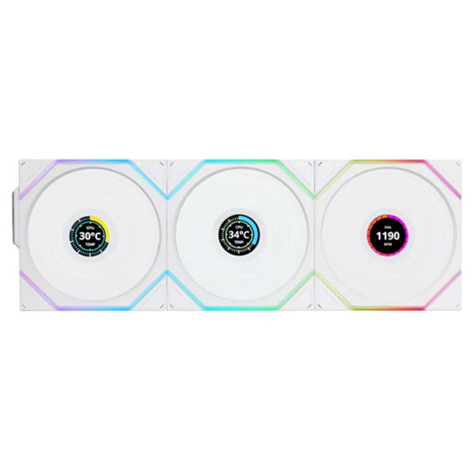 LIAN LI Uni Fan TL120 Reverse Blade 120mm LCD Wireless ARGB Cabinet Fan ( White ) ( Triple Pack )