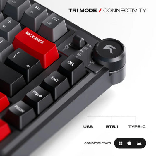CYBEART Nighthawk 75% TKL Tri Mode Mechanical Wireless Gaming Keyboard ( Black/Red ) ( CYBEART MKII Gen 1 Linear Switch )