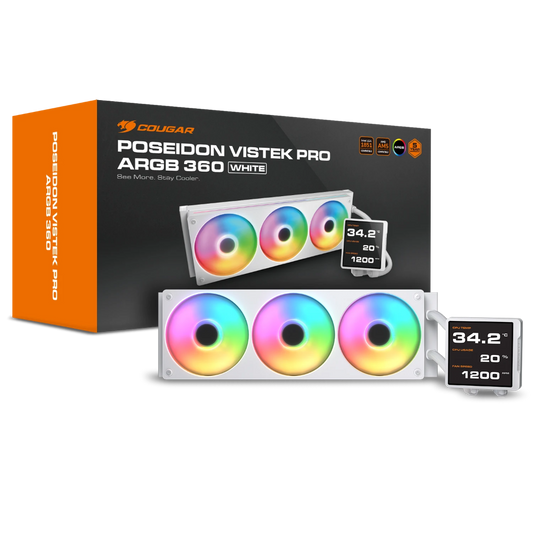 COUGAR Poseiden Vistek Pro ARGB 360mm CPU Liquid Cooler ( With LCD Display ) ( White )