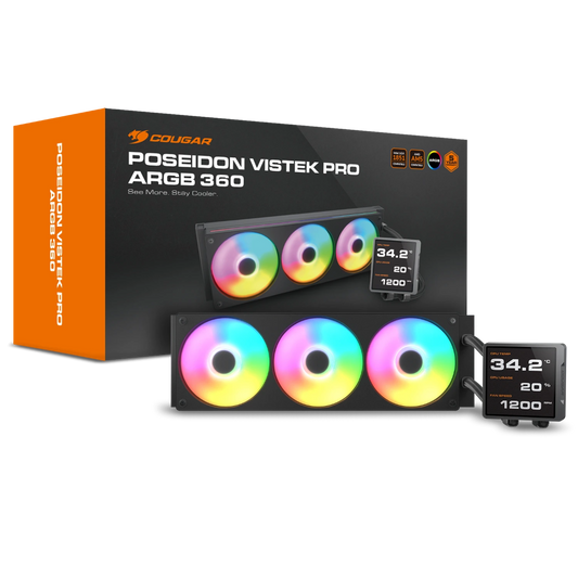 COUGAR Poseiden Vistek Pro ARGB 360mm CPU Liquid Cooler ( With LCD Display ) ( Black )