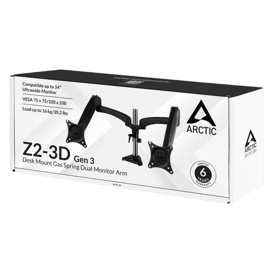 ARCTIC Z2-3D Gen-3 desk mount gas spring dual monitor arm