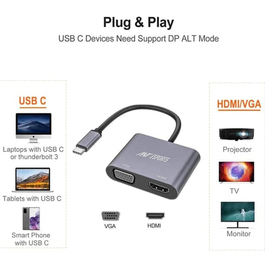 ANT ESPORTS AEC210 USB Type C Docking Station With HDMI And VGA Port