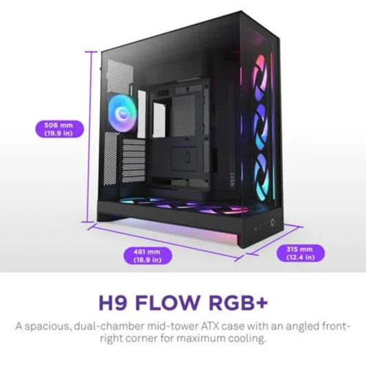 NZXT H9 Flow RGB Plus 2025 Edition EATX Mid Tower Cabinet (Black)