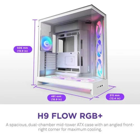 NZXT H9 Flow RGB Plus 2025 Edition EATX Mid Tower Cabinet (White)