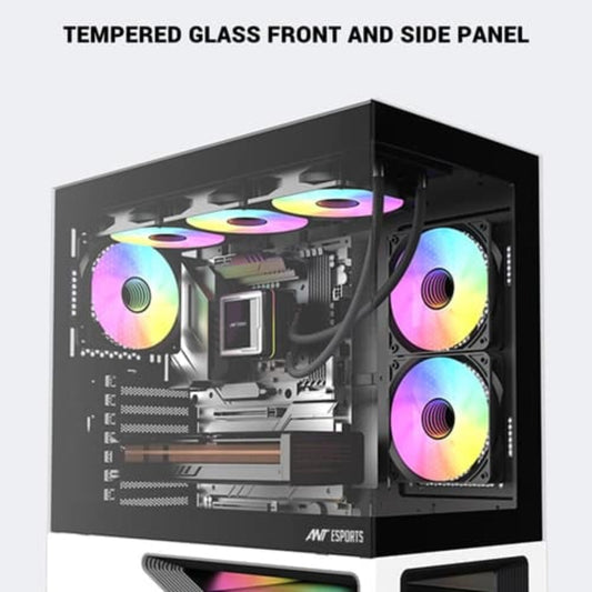 ANT ESPORTS Crystal Spectra ARGB EATX Mid Tower Cabinet (Black)