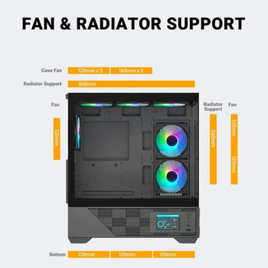 ANT ESPORTS Crystal X6 Digital ARGB EATX Mid Tower Cabinet ( Black )