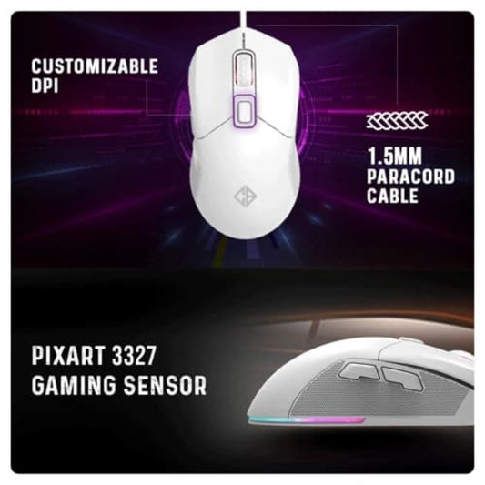 COSMIC BYTE Firestorm Wired Ergonomic RGB Gaming Mouse ( 12800DPI / 7 Macro Buttons ) ( White )