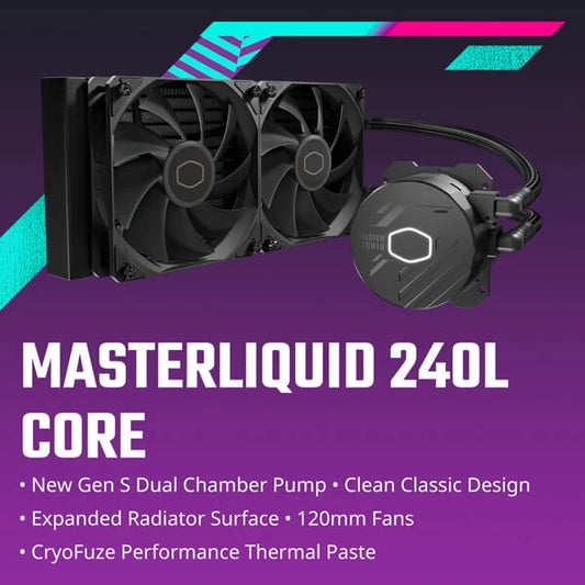 Cooler MasterLiquid 240L Core Non-RGB 240mm CPU Liquid Cooler (Black)