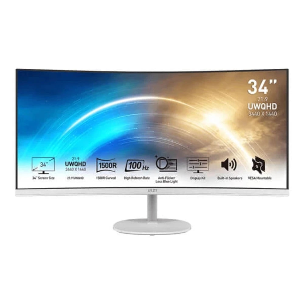 MSI Pro MP341CQW 34 Inch Business Monitor (1500R Curved, AMD FreeSync, 1ms Response Time, 100Hz Refresh Rate, Frameless, UWQHD, V