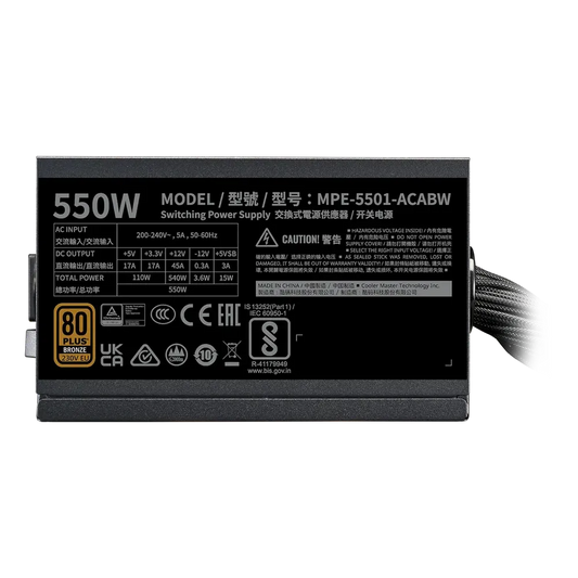COOLER MASTER MWE 550 V3 550W 80 Plus Bronze Non Modular ATX 3.1 Power Supply