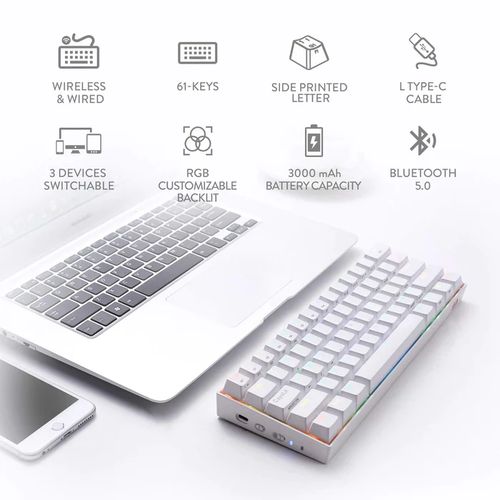 Redragon Draconic K530 RGB Wireless Mechanical Keyboard (White) (Brown Switches)