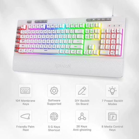 Redragon Shiva K512 RGB Backlit Membrane Gaming Keyboard (White)