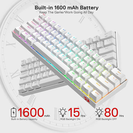 Redragon Draconic K530 Pro RGB 60% Wireless Mechanical Keyboard (White) (Red Switches)