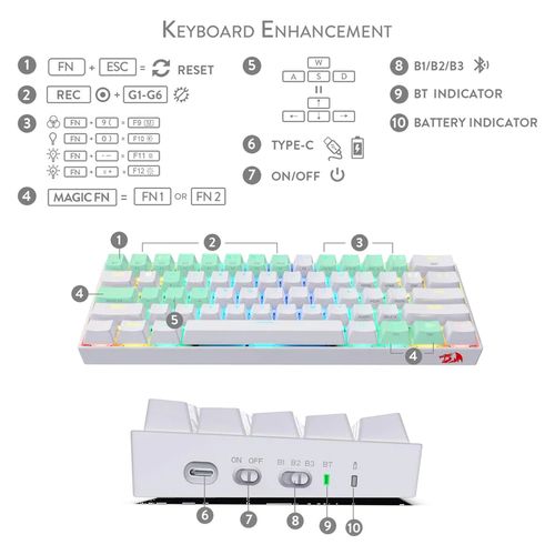 Redragon Draconic K530 RGB Wireless Mechanical Keyboard (White) (Brown Switches)