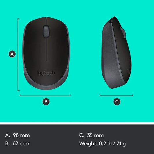 LOGITECH B170 Wireless Ambidextrious Mouse ( 1000DPI / 3 Buttons ) ( Black )