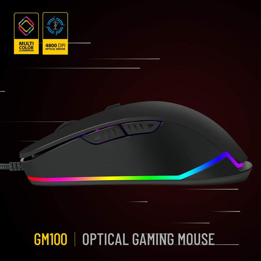 ANT ESPORTS GM100 Wired Ergonomic RGB Gaming Mouse (GM100-RGB-BLACK ) (4800DPI / 5 Macro Buttons) ( Black )