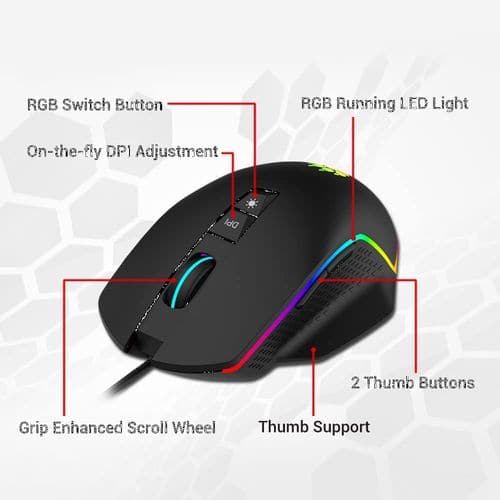CLAW Chuff Wired Ergonomic Gaming Mouse ( 6400DPI / 7 Macro Buttons ) ( Black )