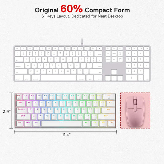Redragon Draconic K530 Pro RGB 60% Wireless Mechanical Keyboard (White) (Red Switches)