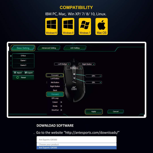 ANT ESPORTS GM300 Wired Ergonomic RGB Gaming Mouse ( GM300-RGB ) ( 4800DPI / 7 Macro Buttons ) ( Black )