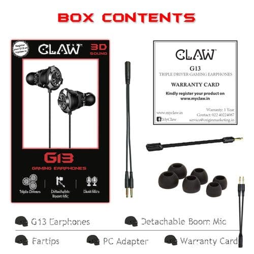 Claw G13 Triple Driver Wired in Ear Earphones Gaming Earphones (Black)