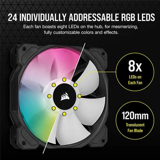 Corsair ICUE SP120 RGB Elite Cabinet Fan With Lighting Node Core (Triple Pack)