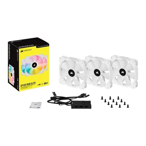 Corsair ICUE SP120 RGB Elite Cabinet Fan With Lighting Node Core (Triple Pack) ( White )