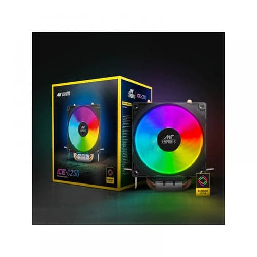 ANT ESPORTS ICE-C200 CPU Single Tower Cooler With Rainbow LED Fan (Black)