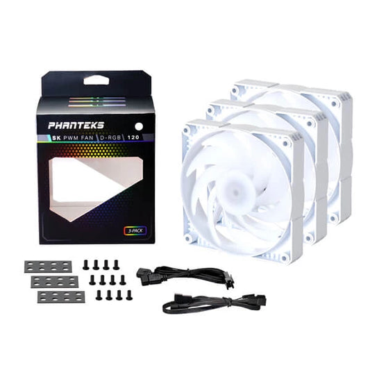 Phanteks F120SK White 120mm PWM DRGB Cabinet Fan (Triple Pack)