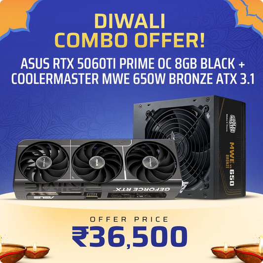 Asus RTX 5060Ti Prime OC 8GB Graphics Card + CoolerMaster MWE 650W ATX 3.1 Bronze Power Supply