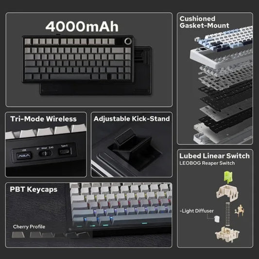 AULA F75 MAX 75% RGB Mechanical Wireless Gaming Keyboard ( Gradient Gray ) ( F75MaxGrR) ( Reaper Switch )